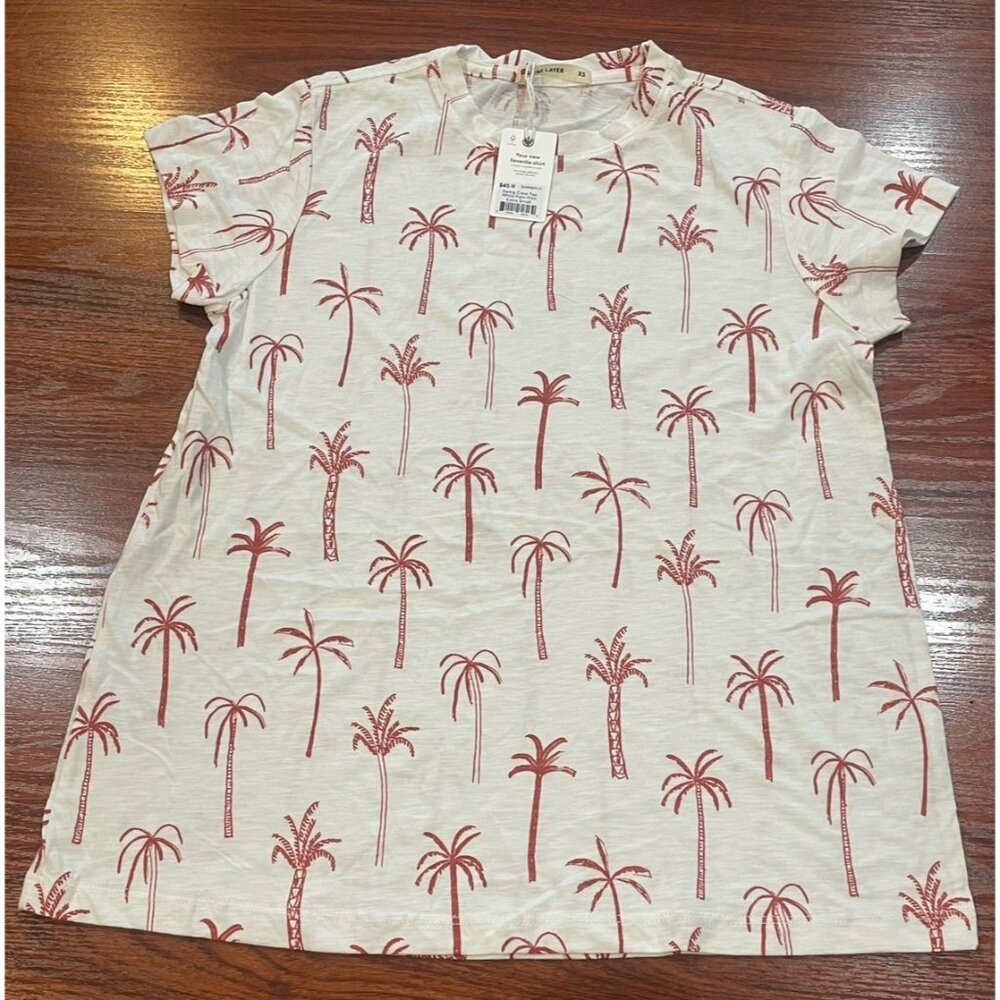 MARINE LAYER SWING CREW TEE WHITE PALM PRINT SZ XS
